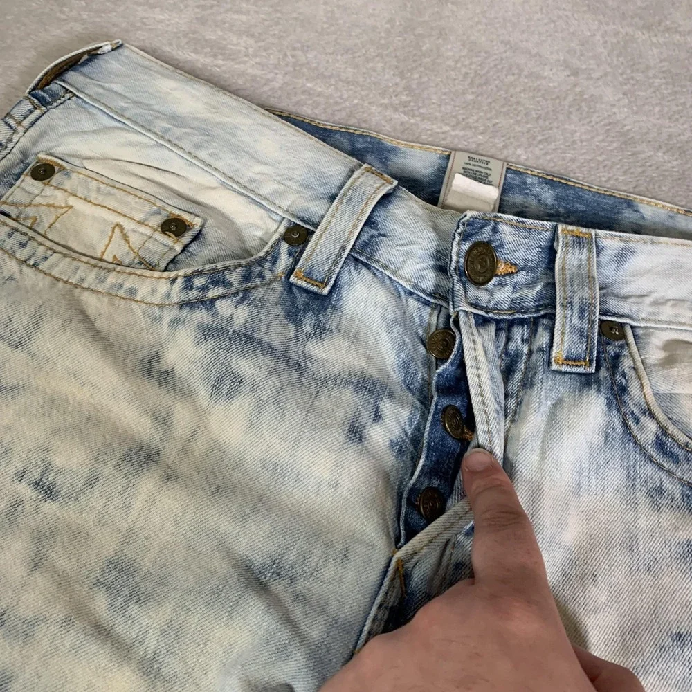 True Religion Geno Jeans Mens 36x31 Blue Acid Wash Straight USA‎ Made Vintage